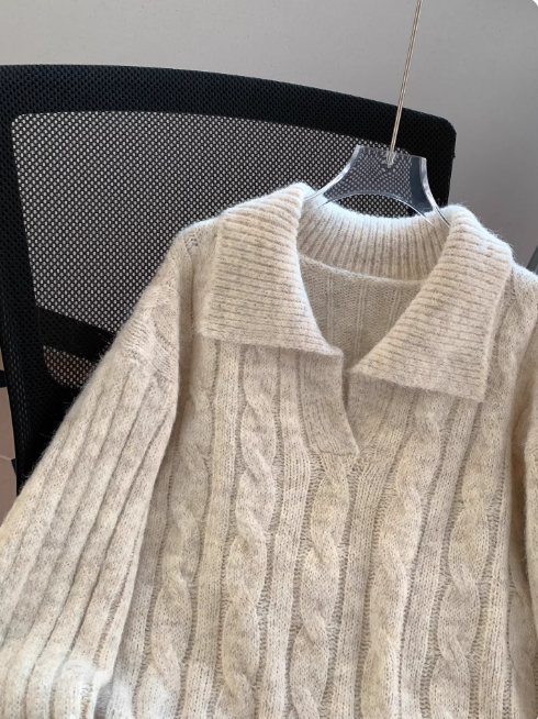 Retro cable knit pullover sweater, Korean style women's cardigan EP01447