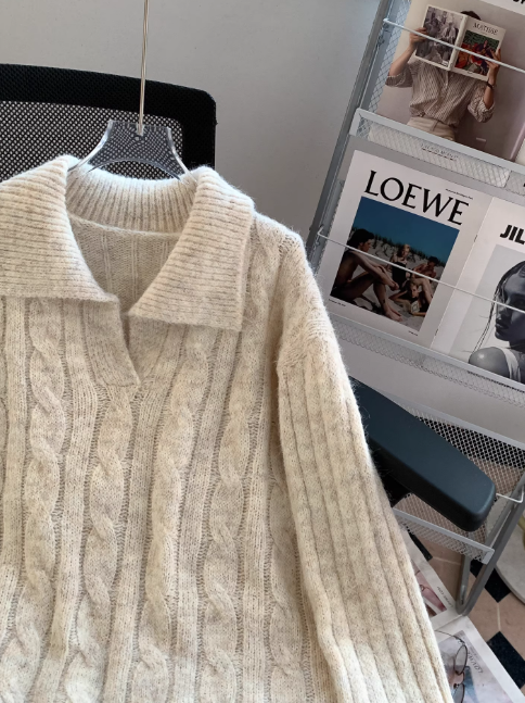 Retro cable knit pullover sweater, Korean style women's cardigan EP01447