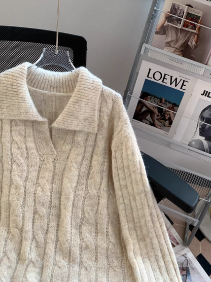 Retro cable knit pullover sweater, Korean style women's cardigan EP01447