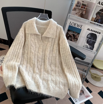 Retro cable knit pullover sweater, Korean style women's cardigan EP01447