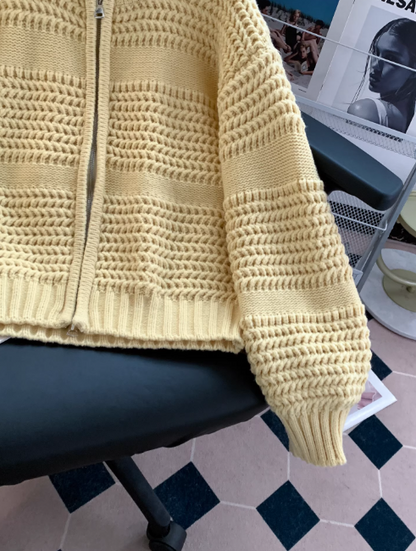 Korean style round neck retro chunky knit sweater, thick zipper cardigan for women EP01449