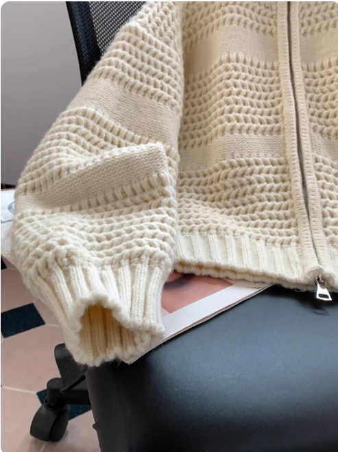 Korean style round neck retro chunky knit sweater, thick zipper cardigan for women EP01449