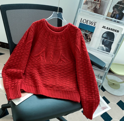 Korean style round neck pullover sweater, 2026 new retro cable knit sweater EP01450