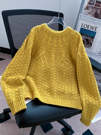 Korean style round neck pullover sweater, 2026 new retro cable knit sweater EP01450