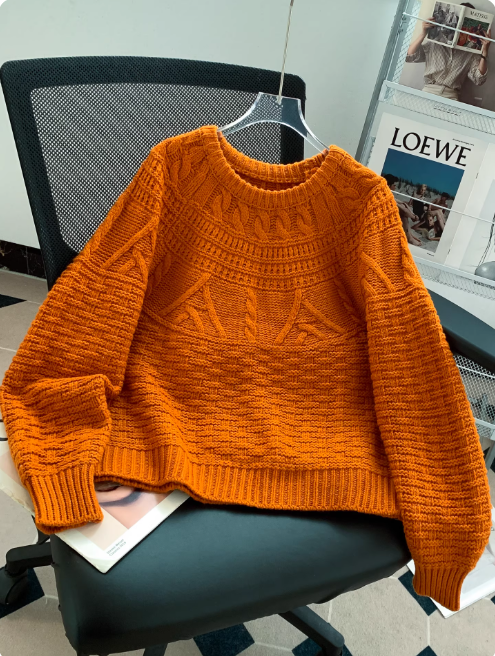Korean style round neck pullover sweater, 2026 new retro cable knit sweater EP01450