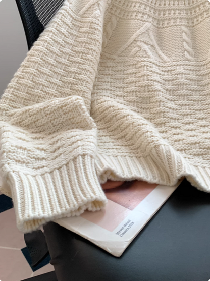 Korean style round neck pullover sweater, 2026 new retro cable knit sweater EP01450