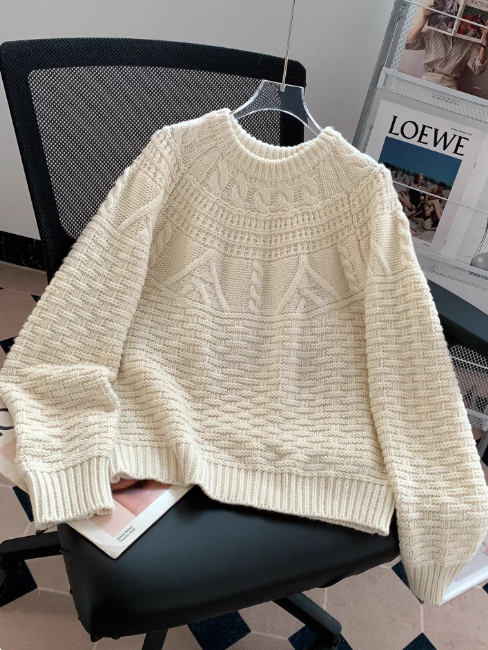 Korean style round neck pullover sweater, 2026 new retro cable knit sweater EP01450