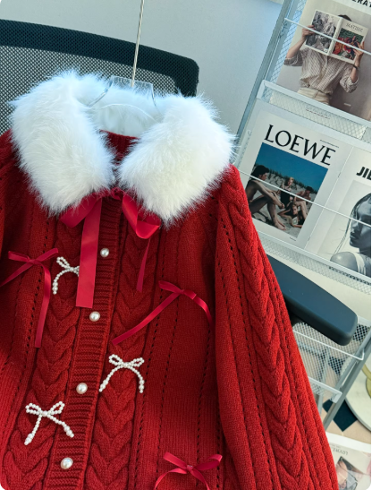 Red Christmas Sweater, Hooded Cardigan EP01452