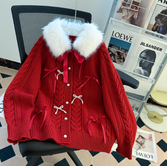 Red Christmas Sweater, Hooded Cardigan EP01452