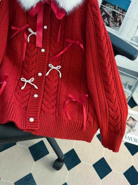 Red Christmas Sweater, Hooded Cardigan EP01452