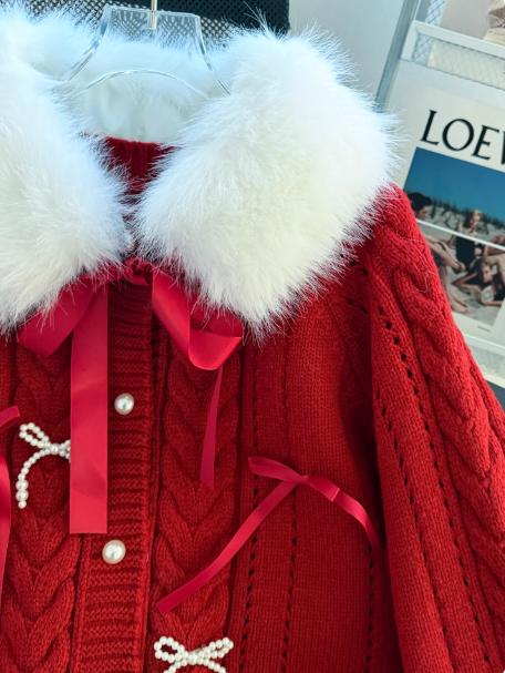 Red Christmas Sweater, Hooded Cardigan EP01452