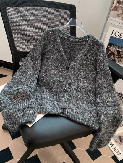 New Purple V-neck Sequined Cardigan Fashion Knit Sweater EP01458