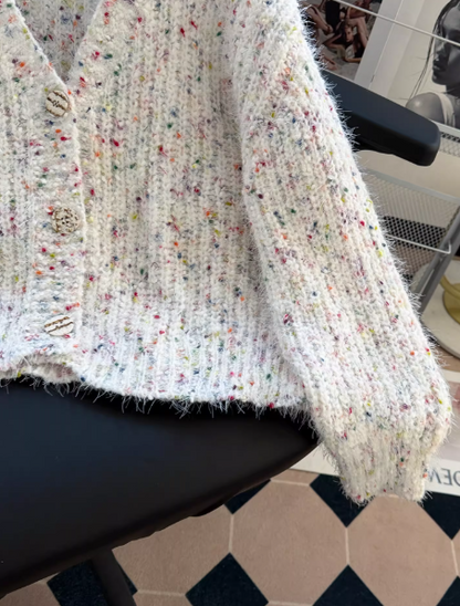 Gentle Single-Breasted V-Neck Short Cardigan, Fashionable Knit Sweater EP01459