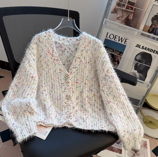 Gentle Single-Breasted V-Neck Short Cardigan, Fashionable Knit Sweater EP01459