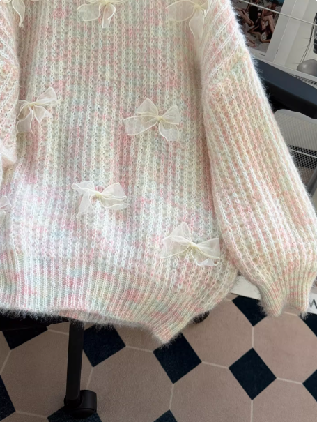 Cute Knit Sweater with Bow - Colorful Crew Neck Sweater EP01461