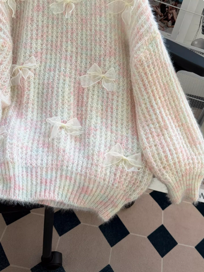 Cute Knit Sweater with Bow - Colorful Crew Neck Sweater EP01461
