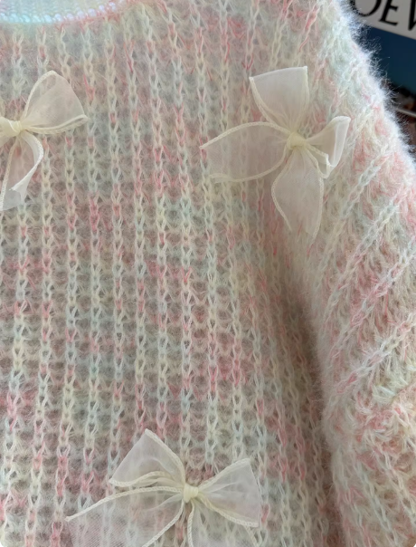 Cute Knit Sweater with Bow - Colorful Crew Neck Sweater EP01461
