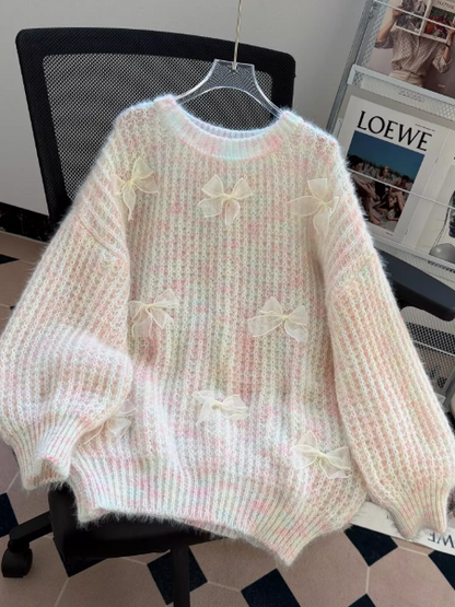 Cute Knit Sweater with Bow - Colorful Crew Neck Sweater EP01461