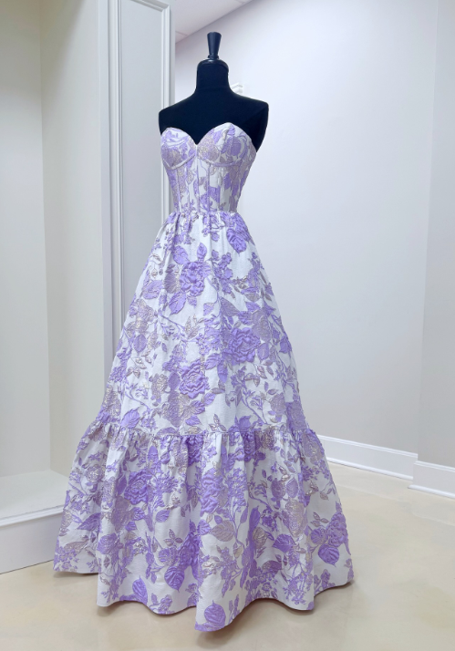 Elegant Sweetheart Neck A-Line Jacquard Satin Long Prom Dresses, Purple Formal Evening Dresses EP04046