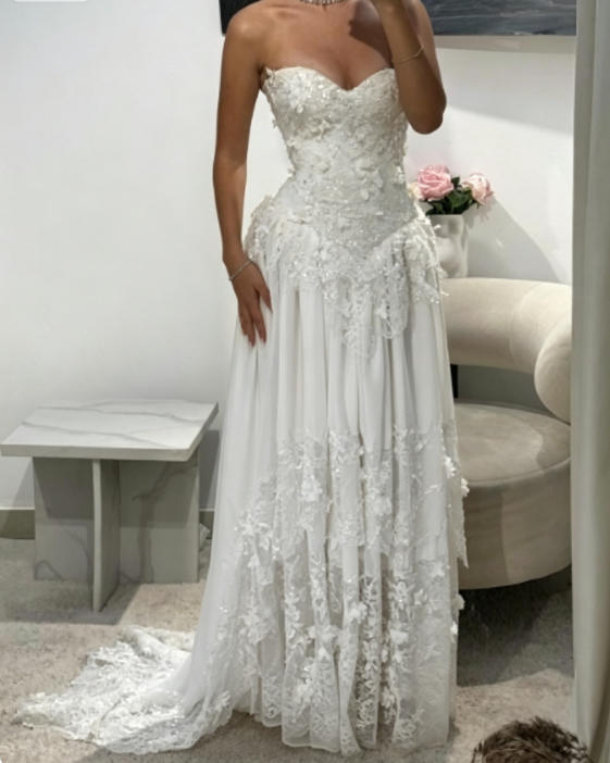 Fairy Strapless Sheath Lace Applique Long Prom Dresses, Yellow Formal Evening Dresses EP04058