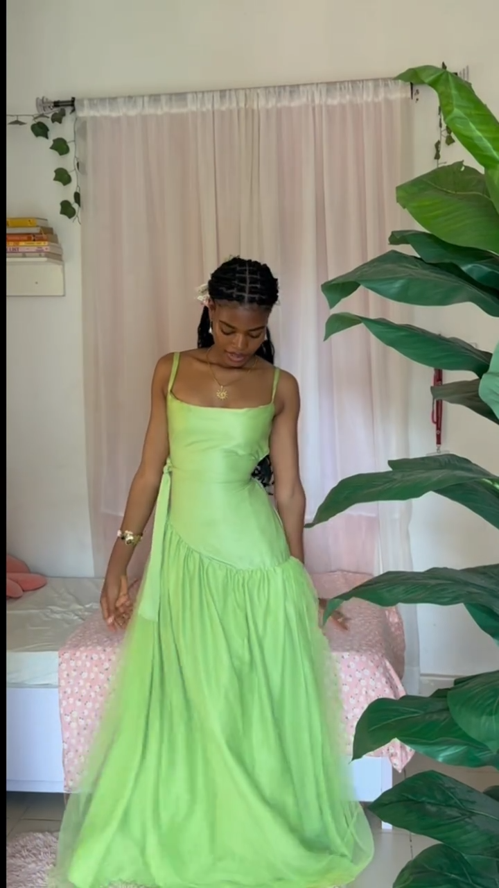 Chic Spaghetti Strap Ball Gown Chiffon Taffeta Long Prom Dresses, Green Formal Evening Dresses EP04063