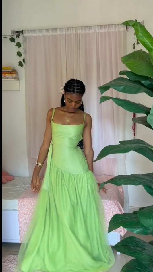 Chic Spaghetti Strap Ball Gown Chiffon Taffeta Long Prom Dresses, Green Formal Evening Dresses EP04063