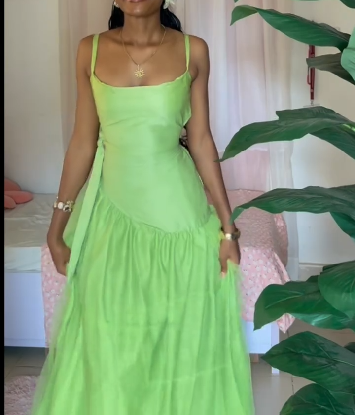 Chic Spaghetti Strap Ball Gown Chiffon Taffeta Long Prom Dresses, Green Formal Evening Dresses EP04063