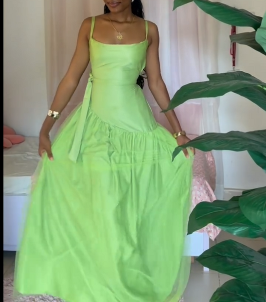 Chic Spaghetti Strap Ball Gown Chiffon Taffeta Long Prom Dresses, Green Formal Evening Dresses EP04063