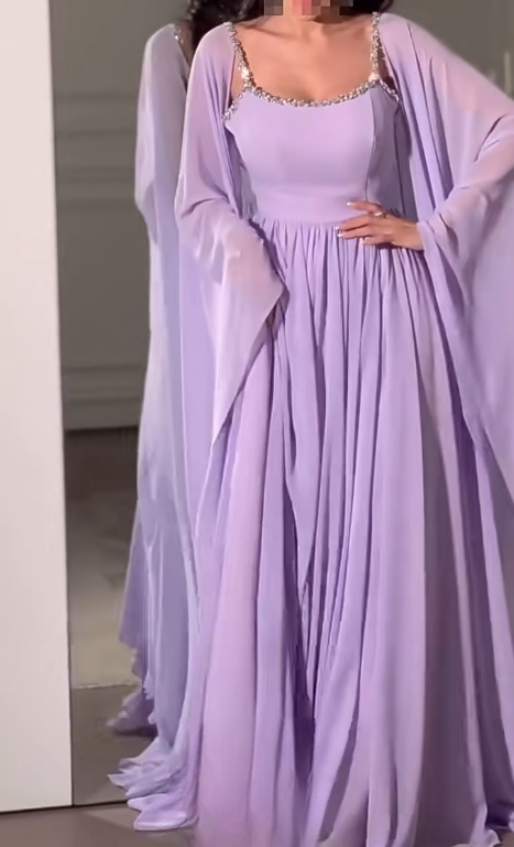 Elegant Spaghetti Straps Sheath Chiffon Long Prom Dresses, Purple Formal Evening Gowns EP04085