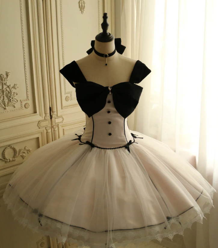 Cute Strap Ball Gown Chiffon Birthday Dresses Sleeveless Short White Lolita Dresses EP04089