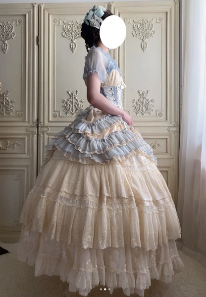 Cute Jewel Ball Gown Lace Chiffon Short Birthday Dresses Blue Sweet Two-Piece Lolita Dresses EP04092