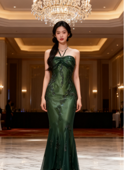 Vintage Halter  Mermaid Long Prom Dresses Chiffon Beaded Dark Green Long Formal Dresses EP04752