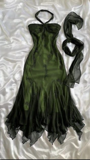 Vintage Halter  Mermaid Long Prom Dresses Chiffon Beaded Dark Green Long Formal Dresses EP04752