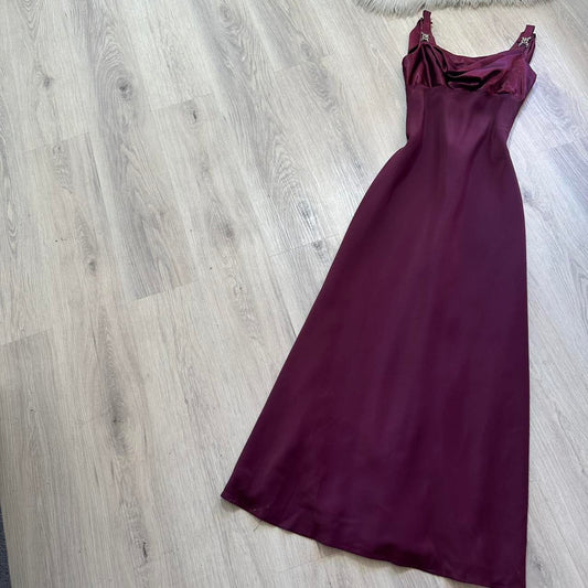 Fairy Strap Sheath Long Prom Dresses Vintage Chiffon Grape Formal Dresses Wedding Guest Dresses EP04754