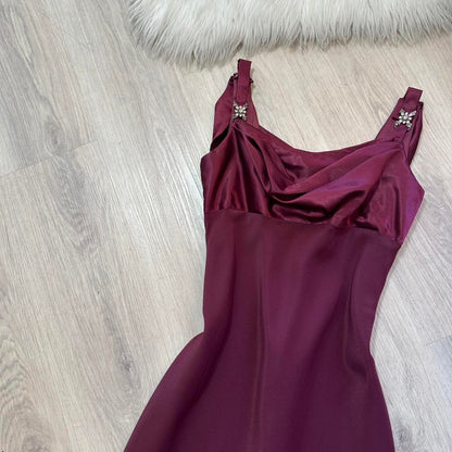 Fairy Strap Sheath Long Prom Dresses Vintage Chiffon Grape Formal Dresses Wedding Guest Dresses EP04754