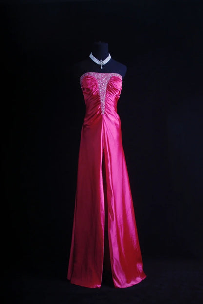 Chic Strapless Sheath Long Prom Dresses Taffeta Hot Pink New Year's Eve Dresses EP04779