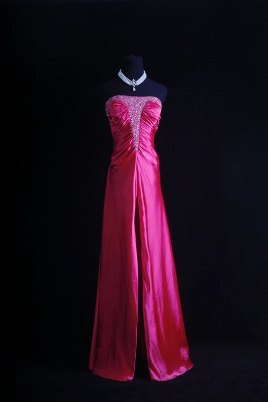 Chic Strapless Sheath Long Prom Dresses Taffeta Hot Pink New Year's Eve Dresses EP04779
