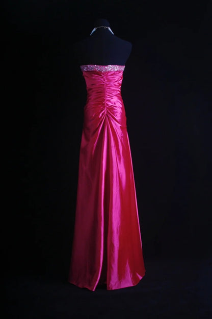 Chic Strapless Sheath Long Prom Dresses Taffeta Hot Pink New Year's Eve Dresses EP04779