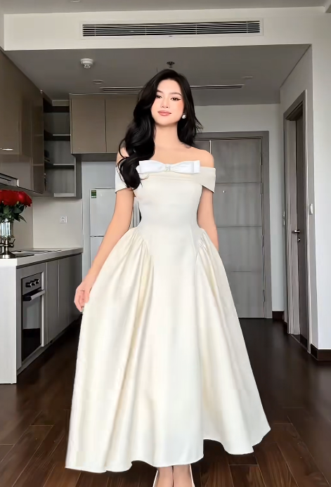 Elegant Off-the-shoulder A-Line Wedding Guest Dresses Satin Light Champagne Birthday Dresses EP04794