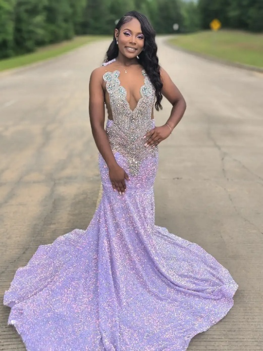 Elegant Mermaid Sequin Purple Long Prom Dresses EP04955