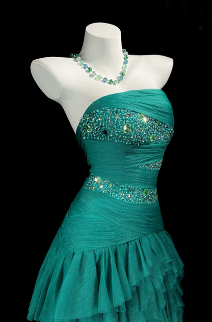 Robes d'anniversaire élégantes bleu dégradé, col en V, paillettes, mousseline, fourreau, robes de bal, robes de soirée ED04456