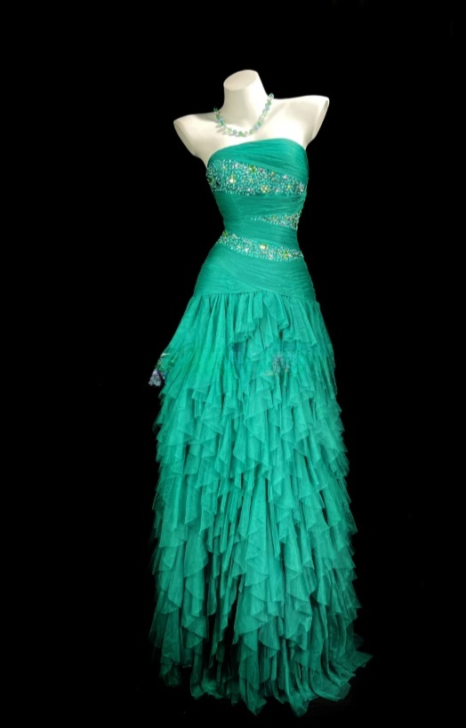 Vintage Strapless Sheath Jade Long Prom Dresses Chiffon Jade Formal Dresses EP05086