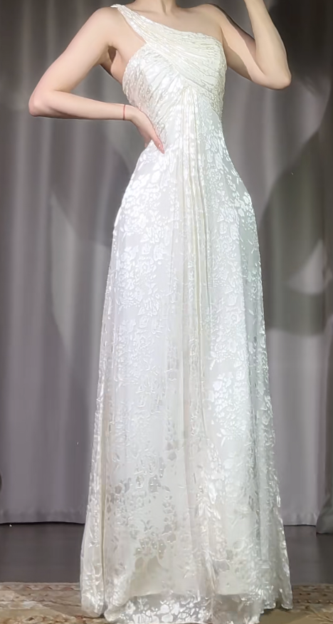 Chic One Shoulder Sheath White Long Prom Dresses Chiffon Sleeveless White Evening Dresses EP05127