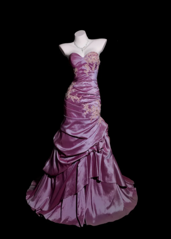 Chic Strapless Sheath Purple Long prom Dresses Taffeta Sleeveless Purple Formal Dresses EP05131