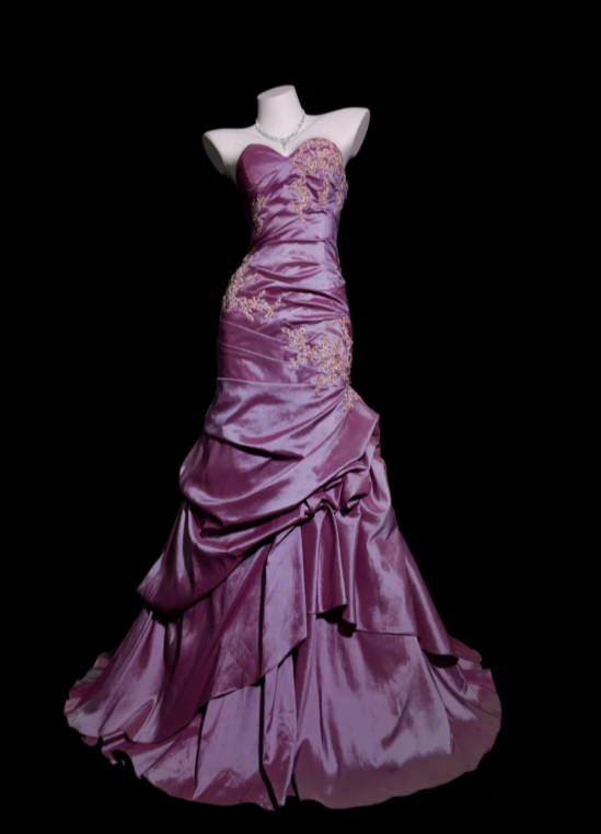 Chic Strapless Sheath Purple Long prom Dresses Taffeta Sleeveless Purple Formal Dresses EP05131