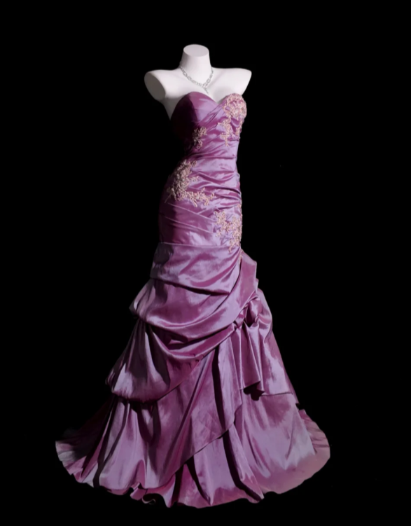 Chic Strapless Sheath Purple Long prom Dresses Taffeta Sleeveless Purple Formal Dresses EP05131