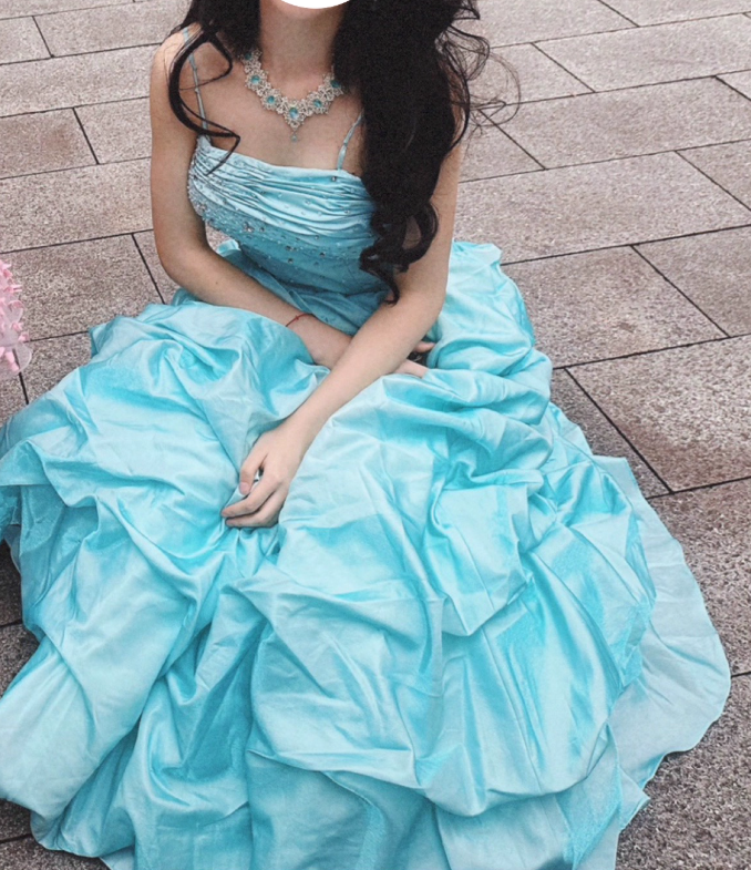 Gorgeous Spaghetti Strap Ball Gown Sleeveless Long Prom Dresses Taffeta Mint Green Quinceanera Dresses Sweet 16 Dress EP05146