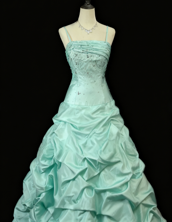 Gorgeous Spaghetti Strap Ball Gown Sleeveless Long Prom Dresses Taffeta Mint Green Quinceanera Dresses Sweet 16 Dress EP05146