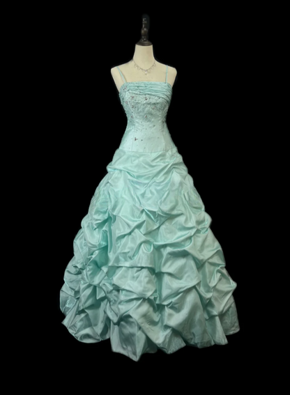 Gorgeous Spaghetti Strap Ball Gown Sleeveless Long Prom Dresses Taffeta Mint Green Quinceanera Dresses Sweet 16 Dress EP05146