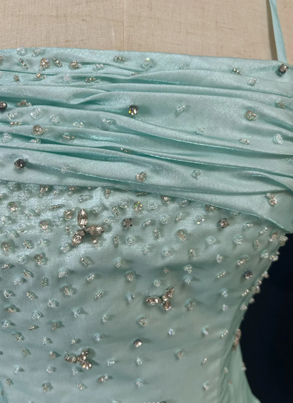 Gorgeous Spaghetti Strap Ball Gown Sleeveless Long Prom Dresses Taffeta Mint Green Quinceanera Dresses Sweet 16 Dress EP05146